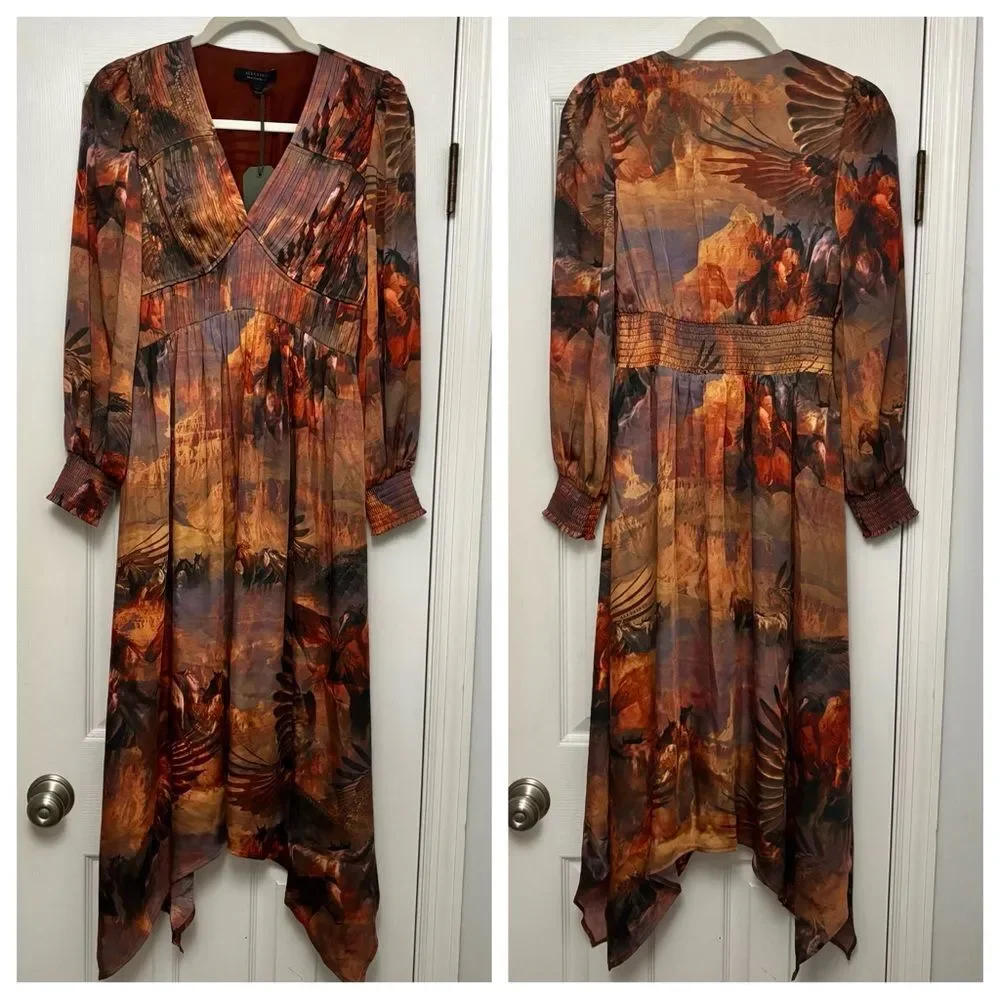 All Saints Dress Horses Horse Girl Estelle Colca Canyon Purple Printed NWT 2